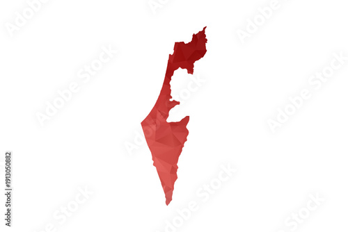 Israel Map - Polygon Style Vector Illustration in Red Gradient, Low Poly Geometric Design, Isolated on White Background, Perfect for Infographics, Reports, and Educational Materials.