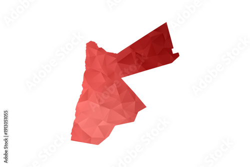 Jordan Map - Polygon Style Vector Illustration in Red Gradient, Low Poly Geometric Design, Isolated on White Background, Perfect for Infographics, Reports, and Educational Materials.