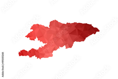 Kyrgyzstan Map - Polygon Style Vector Illustration in Red Gradient, Low Poly Geometric Design, Isolated on White Background, Perfect for Infographics, Reports, and Educational Materials.