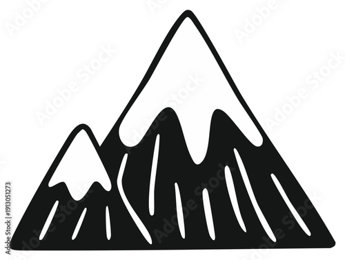 Snowy Mountain Peaks Illustration Graphic, Outdoor Adventure Design Elements