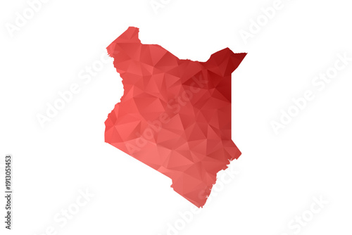 Kenya Map - Polygon Style Vector Illustration in Red Gradient, Low Poly Geometric Design, Isolated on White Background, Perfect for Infographics, Reports, and Educational Materials.