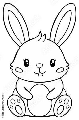 Cute Bunny Holding Egg Illustration Line Art for Easter Coloring Book or Page