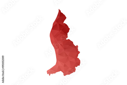 Liechtenstein Map - Polygon Style Vector Illustration in Red Gradient, Low Poly Geometric Design, Isolated on White Background, Perfect for Infographics, Reports, and Educational Materials.