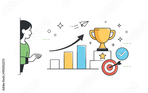 Quiet power dynamics. A person supports and nudges outcomes from the edge of the scene, while results appear in the center. Soft editorial