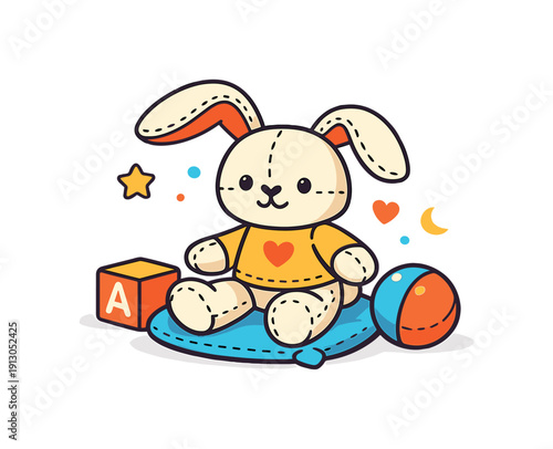 Hand-sewn stuffed animals and toys a playful handmade toy placed gently in a childlike setting, reflecting comfort, imagination and emotional