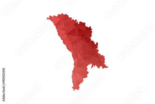 Moldova Map - Polygon Style Vector Illustration in Red Gradient, Low Poly Geometric Design, Isolated on White Background, Perfect for Infographics, Reports, and Educational Materials.