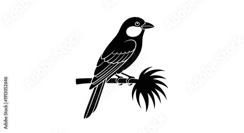 Black bird sitting on branch.