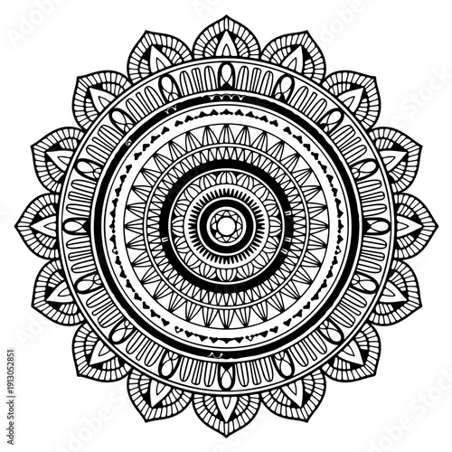 Complex geometric mandala ornament for adult coloring therapy