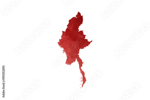 Myanmar Map - Polygon Style Vector Illustration in Red Gradient, Low Poly Geometric Design, Isolated on White Background, Perfect for Infographics, Reports, and Educational Materials.