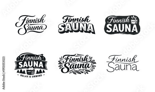    Finnish sauna tradition lettering. Set lettering. harmonious lettering variations of the same emblematic concept, each with different