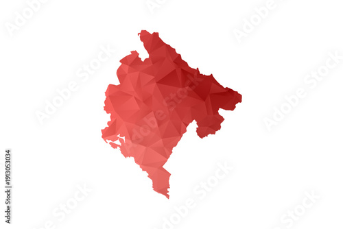 Montenegro Map - Polygon Style Vector Illustration in Red Gradient, Low Poly Geometric Design, Isolated on White Background, Perfect for Infographics, Reports, and Educational Materials.