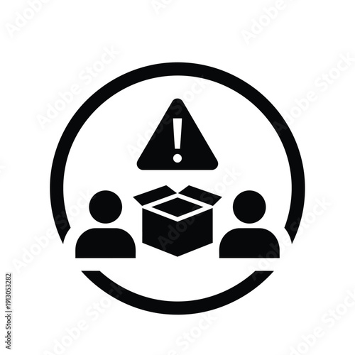 Vector illustration icon black icon of people and warning sign around a package