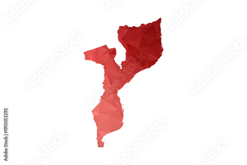 Mozambique Map - Polygon Style Vector Illustration in Red Gradient, Low Poly Geometric Design, Isolated on White Background, Perfect for Infographics, Reports, and Educational Materials.