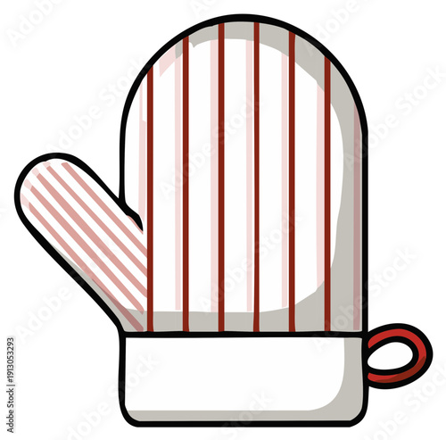 Cartoon Oven Mitt Pot Holder Illustration with Red and White Stripes for Cooking Safety in the Kitchen