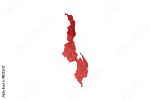 Malawi Map - Polygon Style Vector Illustration in Red Gradient, Low Poly Geometric Design, Isolated on White Background, Perfect for Infographics, Reports, and Educational Materials.