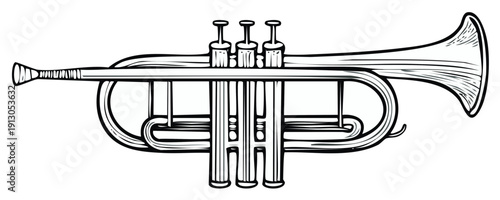 Illustration of a Trumpet Musical Instrument in Black and White.