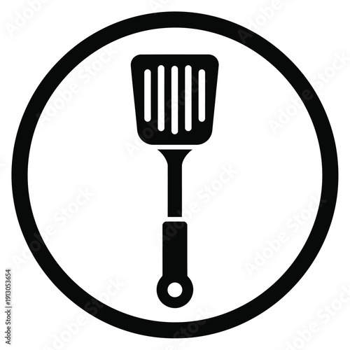 Vector illustration icon black silhouette of a spatula icon in a circle on a isolated
