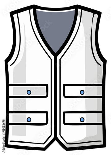 Cartoon graphic of a white vest with pockets