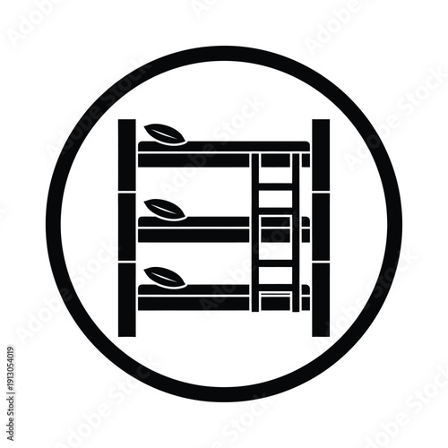 Vector illustration icon black and white icon of bunk beds with ladder in a circle