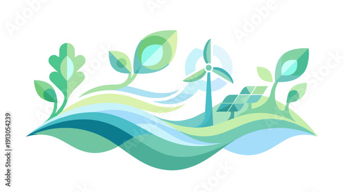 Modern Sustainability Graphic with Clean Energy and Natural Growth Elements