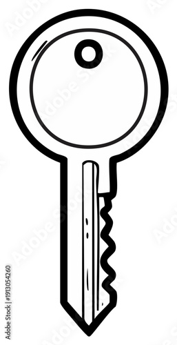 Simple Hand Drawn Outline of a Single Key Isolated on White