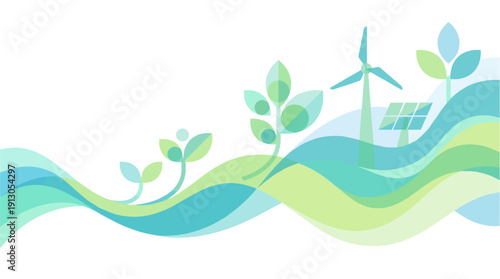 Abstract Eco Friendly Green Energy Concept with Wind Turbine and Solar