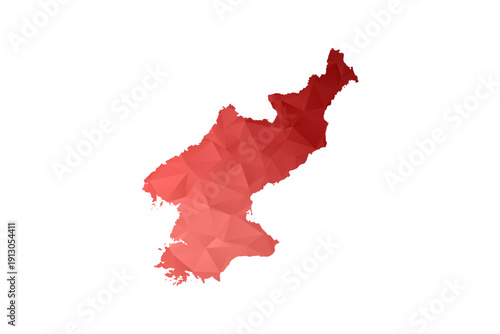 North Korea Map - Polygon Style Vector Illustration in Red Gradient, Low Poly Geometric Design, Isolated on White Background, Perfect for Infographics, Reports, and Educational Materials.