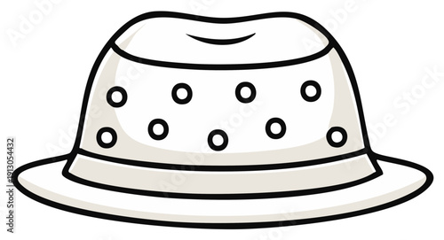 Cartoon drawing of a white fedora hat with circular accents