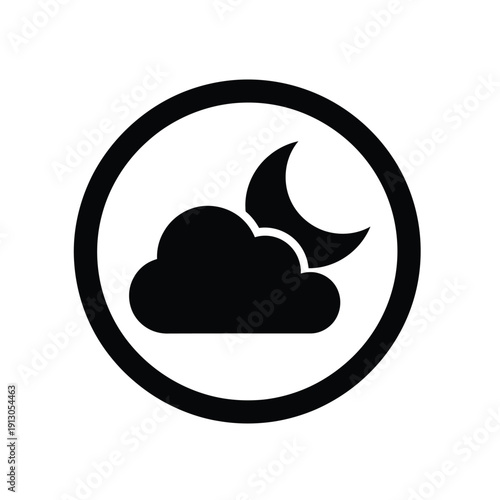 Vector illustration icon black icon of cloud and moon in a circle on a isolated