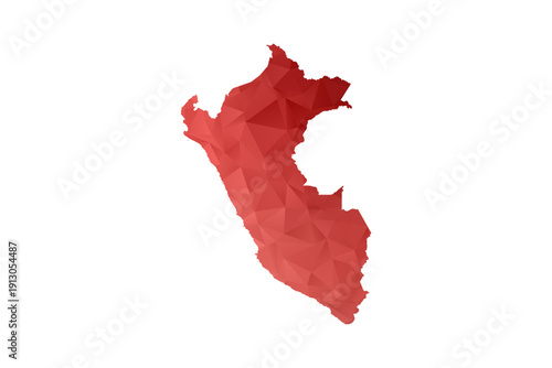 Peru Map - Polygon Style Vector Illustration in Red Gradient, Low Poly Geometric Design, Isolated on White Background, Perfect for Infographics, Reports, and Educational Materials.