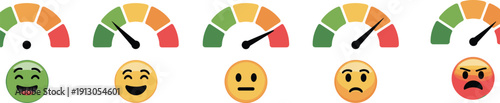 Emotion meter icon set with happy, neutral, sad, angry faces, feedback survey illustration, vector artwork, editable, isolated mood graphic design