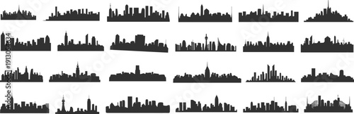 City skyline silhouette icon set with global architecture landmarks, urban landscape illustration, vector artwork, editable, isolated metropolitan graphic design