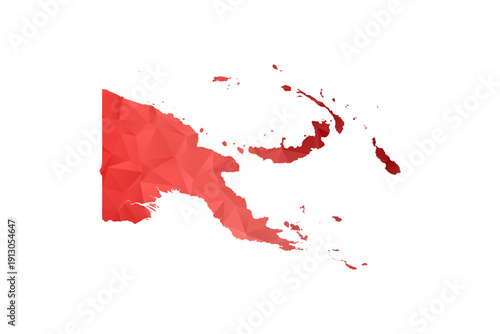 Papua New Guinea Map - Polygon Style Vector Illustration in Red Gradient, Low Poly Geometric Design, Isolated on White Background, Perfect for Infographics, Reports, and Educational Materials.