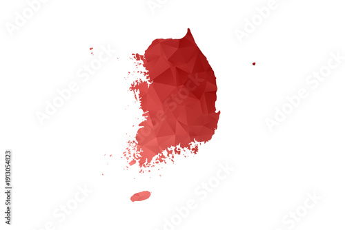 South Korea Map - Polygon Style Vector Illustration in Red Gradient, Low Poly Geometric Design, Isolated on White Background, Perfect for Infographics, Reports, and Educational Materials.
