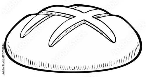 Hand drawn sketch of a rustic round loaf of bread with scoring marks on top