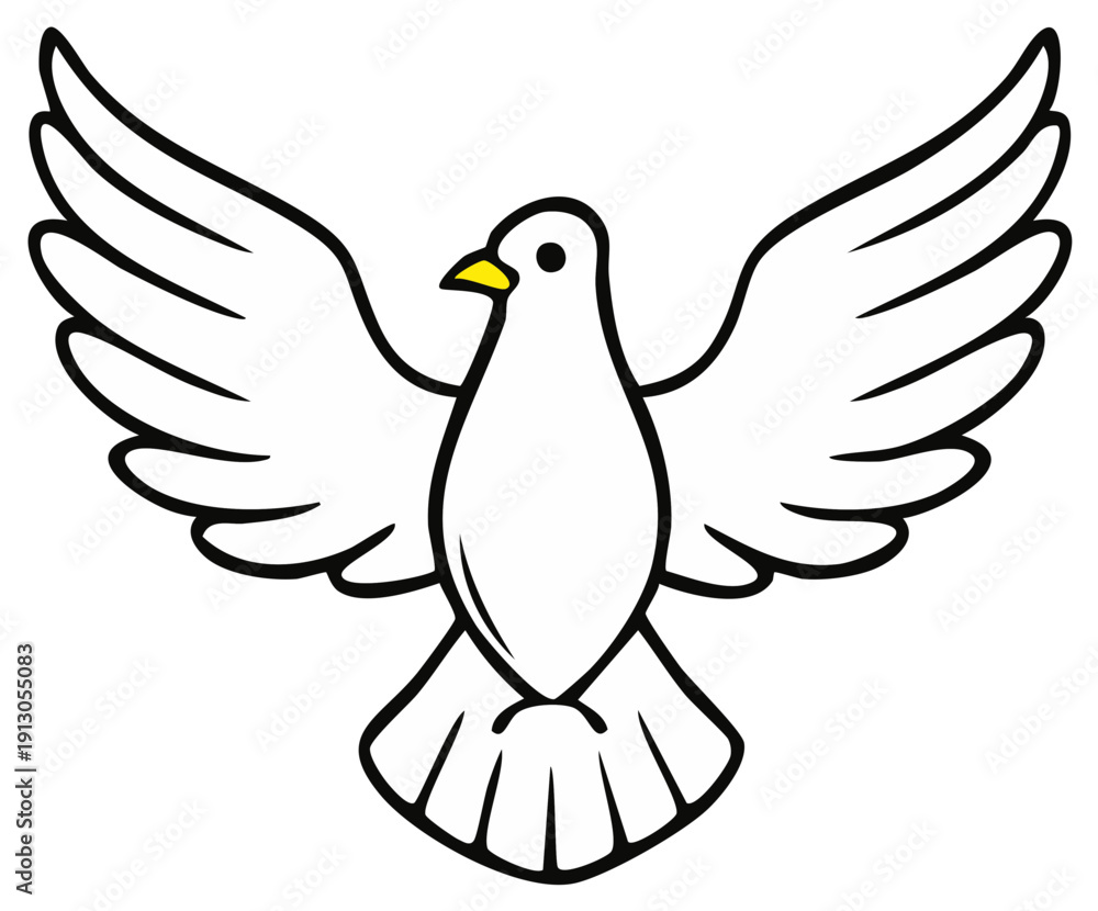 Obraz premium White dove with wings spread wide, symbol of peace and freedom, isolated illustration