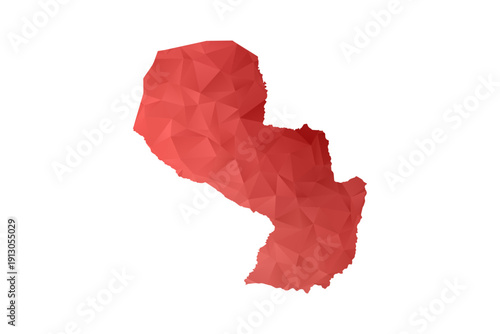 Paraguay Map - Polygon Style Vector Illustration in Red Gradient, Low Poly Geometric Design, Isolated on White Background, Perfect for Infographics, Reports, and Educational Materials.