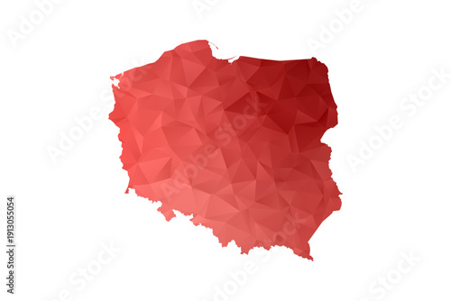 Poland Map - Polygon Style Vector Illustration in Red Gradient, Low Poly Geometric Design, Isolated on White Background, Perfect for Infographics, Reports, and Educational Materials.