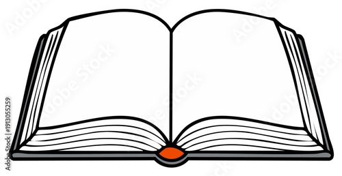 Open blank book with empty white pages and a red spine detail