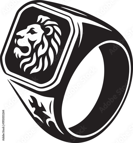 Lion Head Signet Finger Ring Logo Design Vector Art