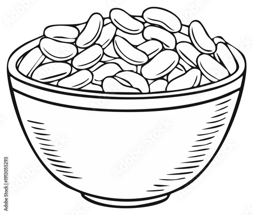 Bowl of Kidney Beans, Line Art Illustration