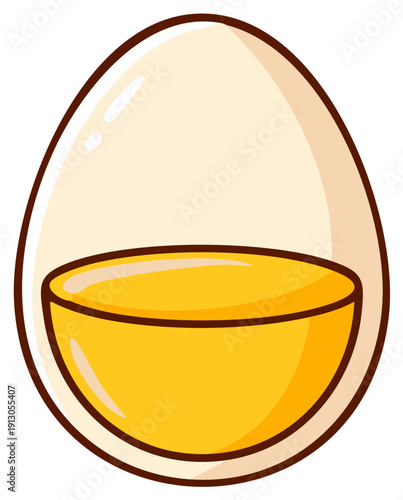 Cartoon styled drawing of an egg cup full of egg yolk on white background