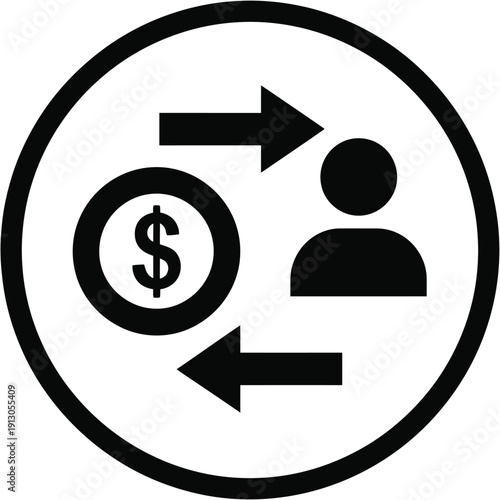 Vector illustration icon black icon of a person receiving money in a circular frame