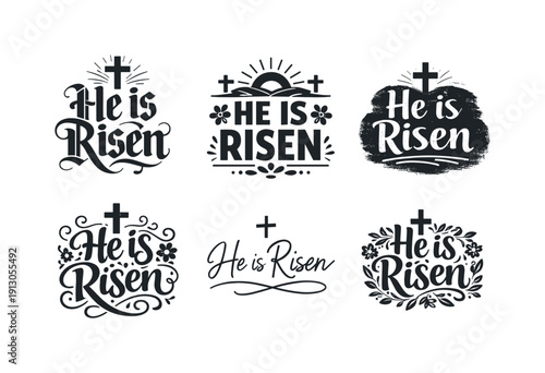 Easter faith celebration. Set lettering. harmonious lettering variations of the same emblematic concept, each with different artistic