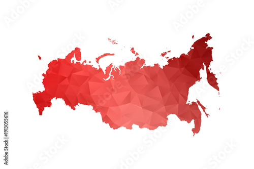 Russia Map - Polygon Style Vector Illustration in Red Gradient, Low Poly Geometric Design, Isolated on White Background, Perfect for Infographics, Reports, and Educational Materials.