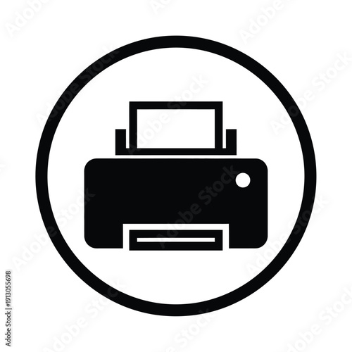 Vector illustration icon black printer icon in a circle