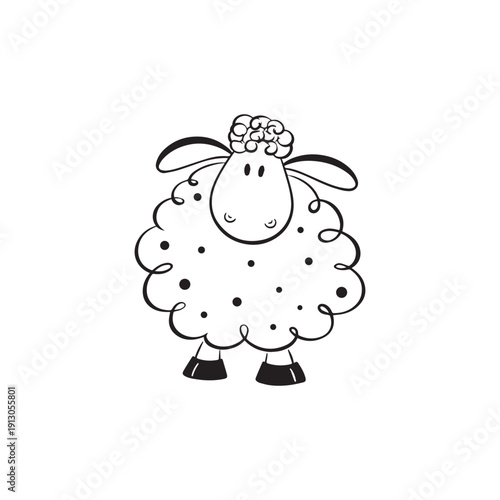 Hand drawn sheep doodle illustration in simple black outline style, isolated on transparent background. Minimal vector farm animal design suitable for children’s books, nursery decor, stickers
