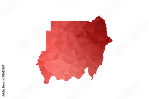 Sudan Map - Polygon Style Vector Illustration in Red Gradient, Low Poly Geometric Design, Isolated on White Background, Perfect for Infographics, Reports, and Educational Materials.