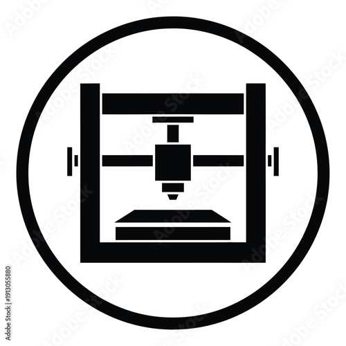 Vector illustration icon black and white icon of a 3d printer in a circular frame