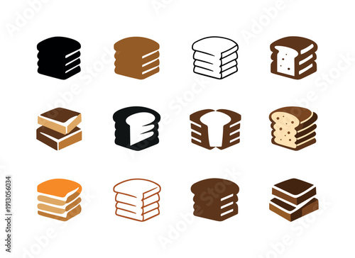    Fresh Bread. Icon set. Set Logo of fresh bread: sliced bread stack. harmonious logo variations of the same emblematic concept, each with